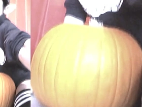 SFW Jon Arteen sexy twink emo femboy carves a Halloween pumpkin in his underwear Jack-o'-Lantern gay sex porn asian videos