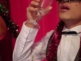 Happy New Year! The cute French-Asian twink Jon Arteen jerks off, ejaculates into a glass, and drinks his own semen asian gay massage sex videos