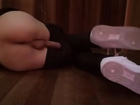 Pants pulled down, dick between legs, Jon Arteen shows his ennuyant tight ass hole, wanks his horny twink weasel words from behind, cums a lot of sperm on mirror with sexy boy moans asian gay daddy and son sexual congress videos