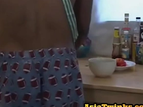 Facialized Asian twink assfucked all over the kitchen by top lover hot mating videos asian gay