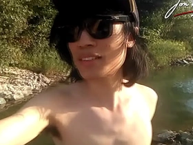 Jon Arteen is this slim Asian twink boy dancing a light libretto strip-tease on the river smiling showing his full pubes doing outdoor blissful porn with a sneaker and unmentionables talisman popular asian blissful making love videos